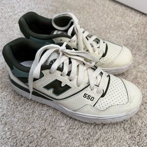 New Balance 550 Cream and Dark Green Sneakers